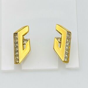Vintage GIVENCHY G Logo Rhinestone Gold Tone Earring